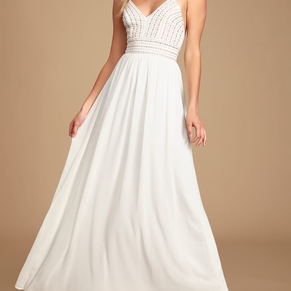 Lulus Meet Me in Madrid White Beaded Dress- perfect for Greece